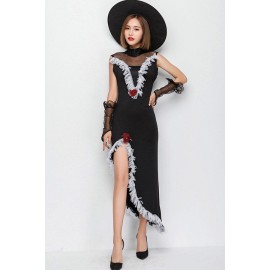 Black Beautiful Mesh Dress Witch Halloween Cosplay Apparel