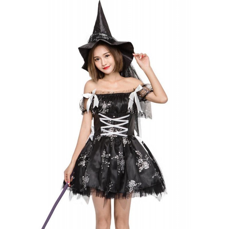Black Beautiful Dress Witch Halloween Cosplay Apparel