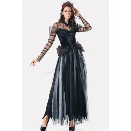 Black Tattered Mesh Dress Horror Corpse Bride Halloween Apparel