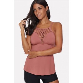 Pink Caged Strappy Padded Beautiful Tankini Top