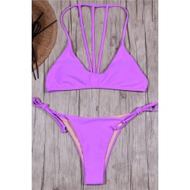 Purple Back Strappy Padded Tie Sides String Thong Beautiful Swimwear