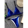 Dark-blue Velvet Eyelet Strappy Triangle Skimpy Thong Beautiful Swimwear