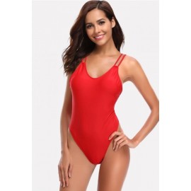 Red Crisscross Strappy Back Beautiful One Piece Swimsuit