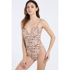 Leopard Cutout Strappy Side Padded High Cut Beautiful One Piece Swimsuit