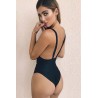 Black Plunging Strappy Thong Beautiful One Piece Swimsuit