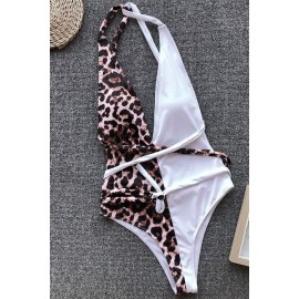 Leopard Strappy Plunging High Cut Beautiful One Piece Swimsuit