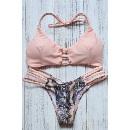 Light Pink Halter Strappy Beautiful Two Piece Swimsuit