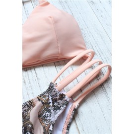 Light Pink Halter Strappy Beautiful Two Piece Swimsuit