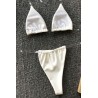 Beige Clear Strap Halter Triangle Skimpy Thong Brazilian Micro Swimwear