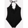 Black Scallop Lace Up Halter Padded Beautiful One Piece Swimsuit