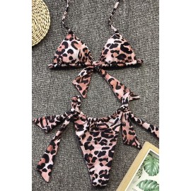 Leopard Knotted Halter Triangle Tie Sides Thong Beautiful Micro Swimwear