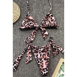Leopard Knotted Halter Triangle Tie Sides Thong Beautiful Micro Swimwear