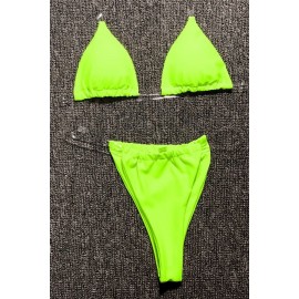 Neon Green Clear Strap Halter Triangle Skimpy Thong Beautiful Micro Swimwear