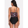 Black Floral Print Splicing Beautiful One Piece Swimsuit