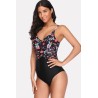 Black Floral Print Splicing Beautiful One Piece Swimsuit