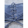 Dark Blue Gingham Print Strappy Lace Up Cutout Beautiful Two Piece Bandeau Cheeky Swimwear Swimsuit