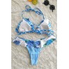 Blue Floral Ruffles Triangle Halter Skimpy Cheeky Beautiful Swimwear