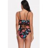 Black Floral Ruffles Lace Up Back Beautiful Swimsuit