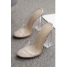 Apricot Clear Round Toe Chunky Lucite Heel Mules