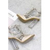 Apricot Lace Up Peep Toe Clear Chunky Lucite Heel Sandals
