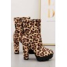 Brown Leopard Print Zipper Up Chunky Heel Booties
