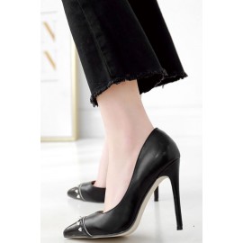 Black Studded Pointed Toe Stiletto High Heel Pumps