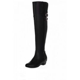 Faux Leather Buckle Accent Thigh High Boots