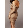 Apricot One Sleeve Ruched Mesh Slit Beautiful Bodycon Party Dress