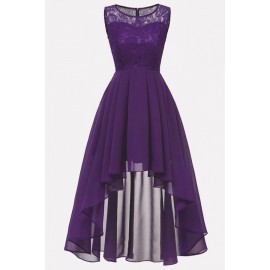 Purple Lace Mesh Splicing Sleeveless Elegant A Line Dress