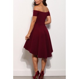 Dark Red Off Shoulder Beautiful High Low Party Dress