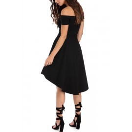 Black Off Shoulder Beautiful High Low Party Dress