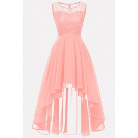 Light-pink Lace Mesh Splicing Sleeveless Elegant A Line Dress