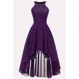 Purple Lace Splicing High Low Elegant Chiffon Dress