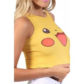Yellow Pikachu Printed Cute Chic Ladies Crop Top