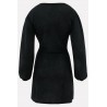 Black Long Sleeve V Neck Tied Wrap Beautiful Mini Dress