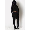 Black Velour Sequins Drawstring Casual Hoodie Pants Set