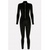 black velour zipper front mock neck long sleeve casual jumpsuit