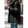 Black Press Button Notched Collar Casual Teddy Coat