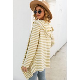 Yellow Stripe Pocket Hoodie Long Sleeve Casual Cardigan Coat