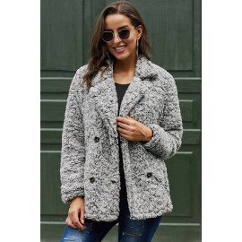 Dark-gray Faux Fur Double Breasted Pocket Casual Coat