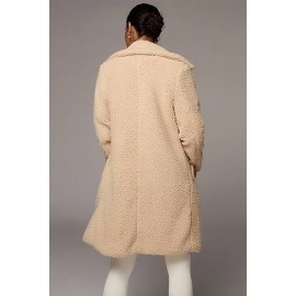 Khaki Faux Fur Single Breasted Pocket Casual Coat