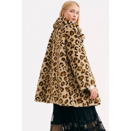 Leopard One Button Pocket Notched Collar Casual Coat