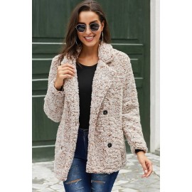 Brown Faux Fur Double Breasted Pocket Casual Coat