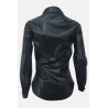 Black Faux Leather Press Button Long Sleeve Casual Coat