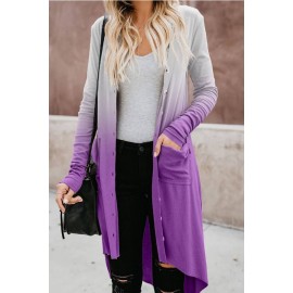 Purple Ombre Button Up Pocket Long Sleeve Casual Cardigan
