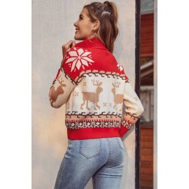 Red Christmas Elk Turtle Neck Casual Sweater