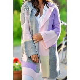 Color Block Open Front Long Sleeve Chic Cardigan