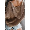 Brown Ripped Zipper Up Hooded Long Sleeve Casual Cardigan