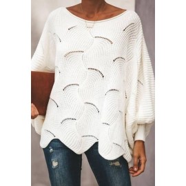 Hollow Out Boat Neck Long Sleeve Casual Pullover