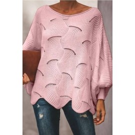 Hollow Out Boat Neck Long Sleeve Casual Pullover